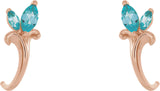 14K Gold Marquise Natural Blue Zircon Floral J-Hoop Earrings - Rose Gold - view 2