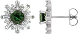 14K Gold Round Natural Green Tourmaline & Natural Diamond Halo-Style Star Earrings – 5mm Stones - White Gold