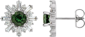 Platinum Round Natural Green Tourmaline & Natural Diamond Halo-Style Star Earrings – 5mm Stones