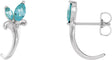 14K Gold Marquise Natural Blue Zircon Floral J-Hoop Earrings - White Gold
