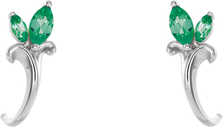 Platinum Marquise Lab-Grown Emerald Floral J-Hoop Earrings - view 2
