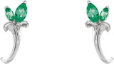 14K Gold Marquise Lab-Grown Emerald Floral J-Hoop Earrings - White Gold - view 2