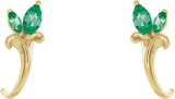 14K Gold Marquise Lab-Grown Emerald Floral J-Hoop Earrings - Yellow Gold - view 2
