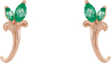 14K Gold Marquise Lab-Grown Emerald Floral J-Hoop Earrings - Rose Gold - view 2