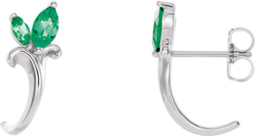 Platinum Marquise Lab-Grown Emerald Floral J-Hoop Earrings