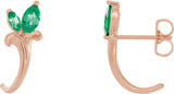14K Gold Marquise Lab-Grown Emerald Floral J-Hoop Earrings - Rose Gold