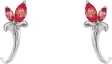 Platinum Marquise Natural Ruby Floral J-Hoop Earrings - view 2