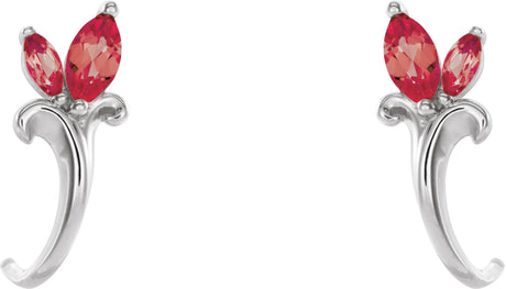 Platinum Marquise Natural Ruby Floral J-Hoop Earrings - view 2