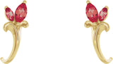 14K Gold Marquise Lab-Grown Ruby Floral J-Hoop Earrings - Yellow Gold - view 2