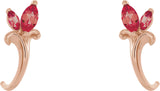 14K Gold Marquise Natural Ruby Floral J-Hoop Earrings - Rose Gold - view 2