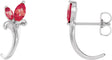 Platinum Marquise Natural Ruby Floral J-Hoop Earrings