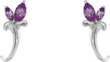 14K Gold Marquise Lab-Grown Alexandrite Floral J-Hoop Earrings - White Gold - view 2