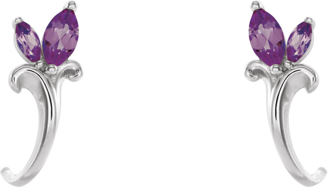 14K Gold Marquise Lab-Grown Alexandrite Floral J-Hoop Earrings - White Gold - view 2