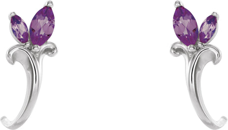 Platinum Marquise Lab-Grown Alexandrite Floral J-Hoop Earrings - view 2