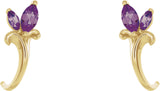 14K Gold Marquise Lab-Grown Alexandrite Floral J-Hoop Earrings - Yellow Gold - view 2