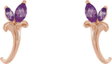 14K Gold Marquise Lab-Grown Alexandrite Floral J-Hoop Earrings - Rose Gold - view 2