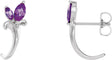 Platinum Marquise Natural Amethyst Floral J-Hoop Earrings