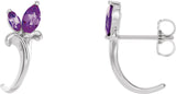 Platinum Marquise Natural Amethyst Floral J-Hoop Earrings