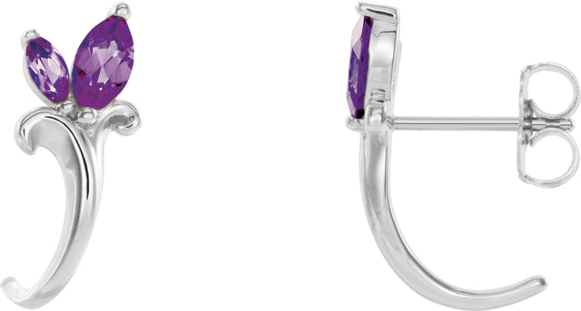 Platinum Marquise Lab-Grown Alexandrite Floral J-Hoop Earrings