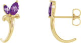 14K Gold Marquise Lab-Grown Alexandrite Floral J-Hoop Earrings - Yellow Gold