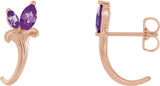 14K Gold Marquise Lab-Grown Alexandrite Floral J-Hoop Earrings - Rose Gold