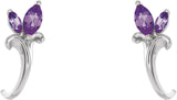 14K Gold Marquise Natural Amethyst Floral J-Hoop Earrings - White Gold - view 2