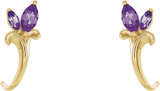 14K Gold Marquise Natural Amethyst Floral J-Hoop Earrings - Yellow Gold - view 2
