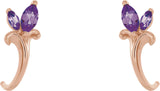 14K Gold Marquise Natural Amethyst Floral J-Hoop Earrings - Rose Gold - view 2