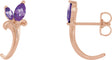 14K Gold Marquise Natural Amethyst Floral J-Hoop Earrings - Rose Gold