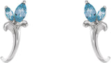 14K Gold Marquise Natural Aquamarine Floral J-Hoop Earrings - White Gold - view 2