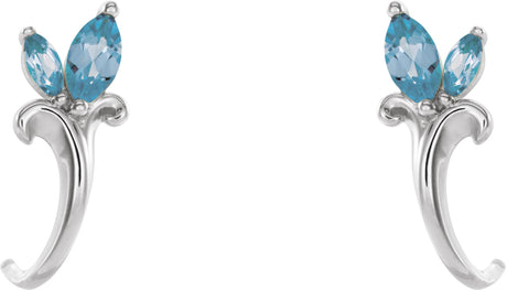 Platinum Marquise Natural Aquamarine Floral J-Hoop Earrings - view 2