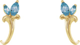 14K Gold Marquise Natural Aquamarine Floral J-Hoop Earrings - Yellow Gold - view 2