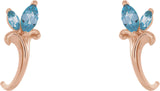 14K Gold Marquise Natural Aquamarine Floral J-Hoop Earrings - Rose Gold - view 2