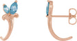 14K Gold Marquise Natural Aquamarine Floral J-Hoop Earrings - Rose Gold
