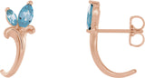 14K Gold Marquise Natural Aquamarine Floral J-Hoop Earrings - Rose Gold