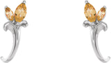 14K Gold Marquise Natural Citrine Floral J-Hoop Earrings - White Gold - view 2