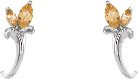 Platinum Marquise Natural Citrine Floral J-Hoop Earrings - view 2