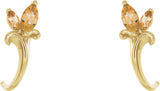 14K Gold Marquise Natural Citrine Floral J-Hoop Earrings - Yellow Gold - view 2