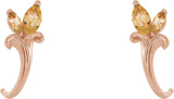 14K Gold Marquise Natural Citrine Floral J-Hoop Earrings - Rose Gold - view 2