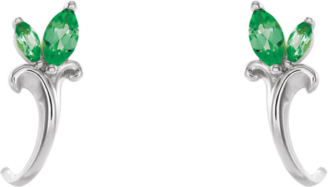 Platinum Marquise Natural Emerald Floral J-Hoop Earrings - view 2