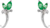 14K Gold Marquise Natural Emerald Floral J-Hoop Earrings - White Gold - view 2