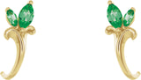 14K Gold Marquise Natural Emerald Floral J-Hoop Earrings - Yellow Gold - view 2