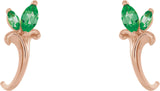 14K Gold Marquise Natural Emerald Floral J-Hoop Earrings - Rose Gold - view 2