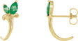 14K Gold Marquise Natural Emerald Floral J-Hoop Earrings - Yellow Gold