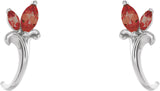 14K Gold Marquise Natural Mozambique Garnet Floral J-Hoop Earrings - White Gold - view 2