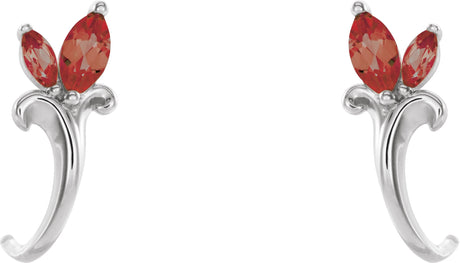 Platinum Marquise Natural Mozambique Garnet Floral J-Hoop Earrings - view 2