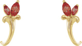 14K Gold Marquise Natural Mozambique Garnet Floral J-Hoop Earrings - Yellow Gold - view 2