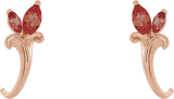 14K Gold Marquise Natural Mozambique Garnet Floral J-Hoop Earrings - Rose Gold - view 2