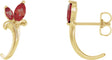 14K Gold Marquise Natural Mozambique Garnet Floral J-Hoop Earrings - Yellow Gold