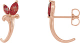 14K Gold Marquise Natural Mozambique Garnet Floral J-Hoop Earrings - Rose Gold
